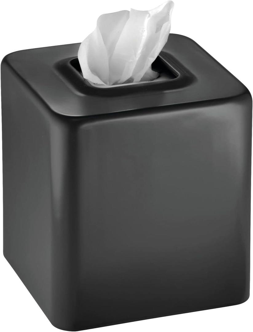 mDesign Tissue Box  Decorative Tissue Box Holder for Bedrooms, Bathrooms and More  Square Tissue Box Cover for Facial and Cosmetic Tissues  Black (Pack of 1)