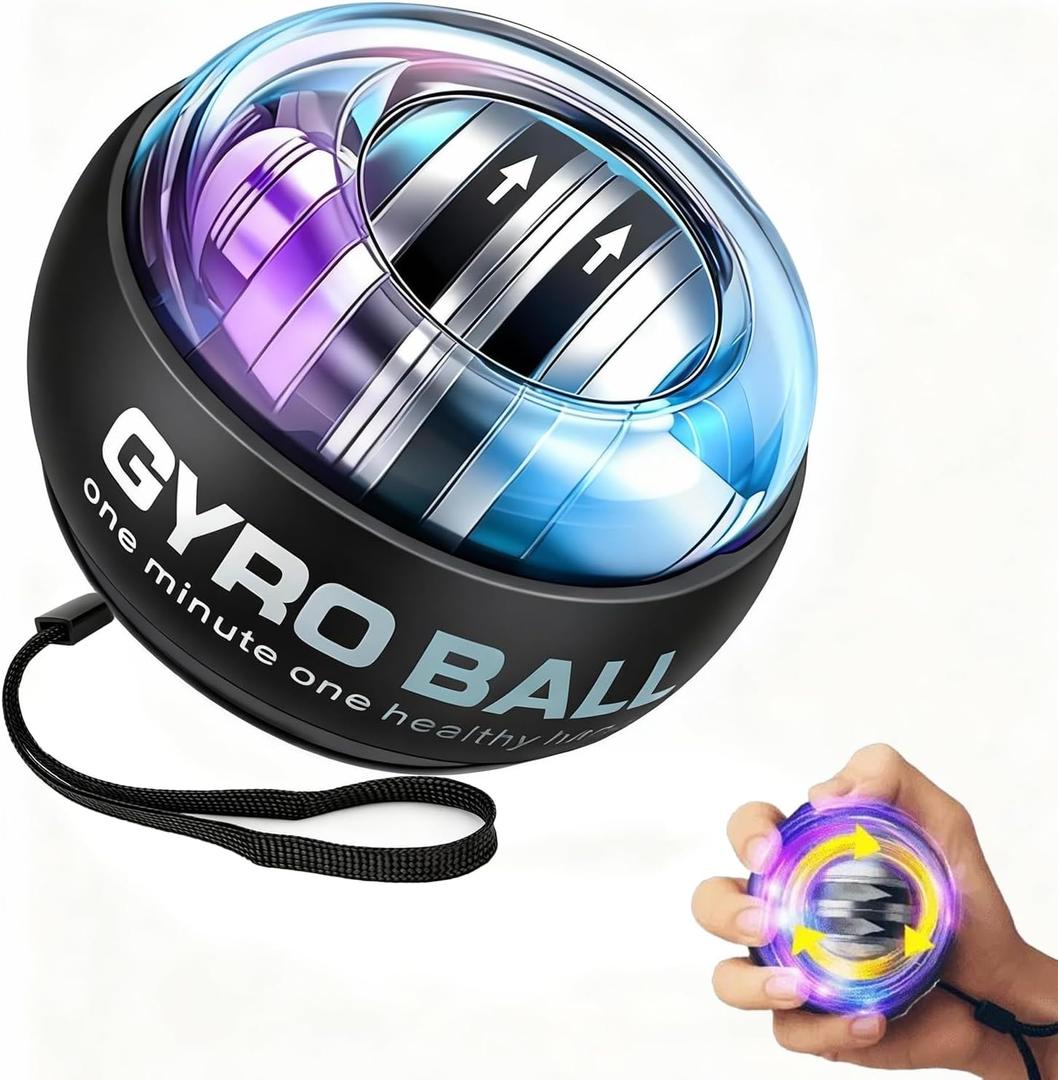 Wrist Ball, Powerball Wrist Exerciser Ball, Auto-Start Gyroscopic Forearm Trainer with LED Lights, Adjustable Resistance Hand Grip Strengthener for Men & Women, Wrist Rehab & Stress Relief