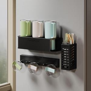 Magnetic Cup Holder for Fridge for 20/30/40 oz Stanley Tumblers Water Bottle Holders & Lid Hook Organizers with Straw Accessories Storage (3 Cups, 5 Hooks)