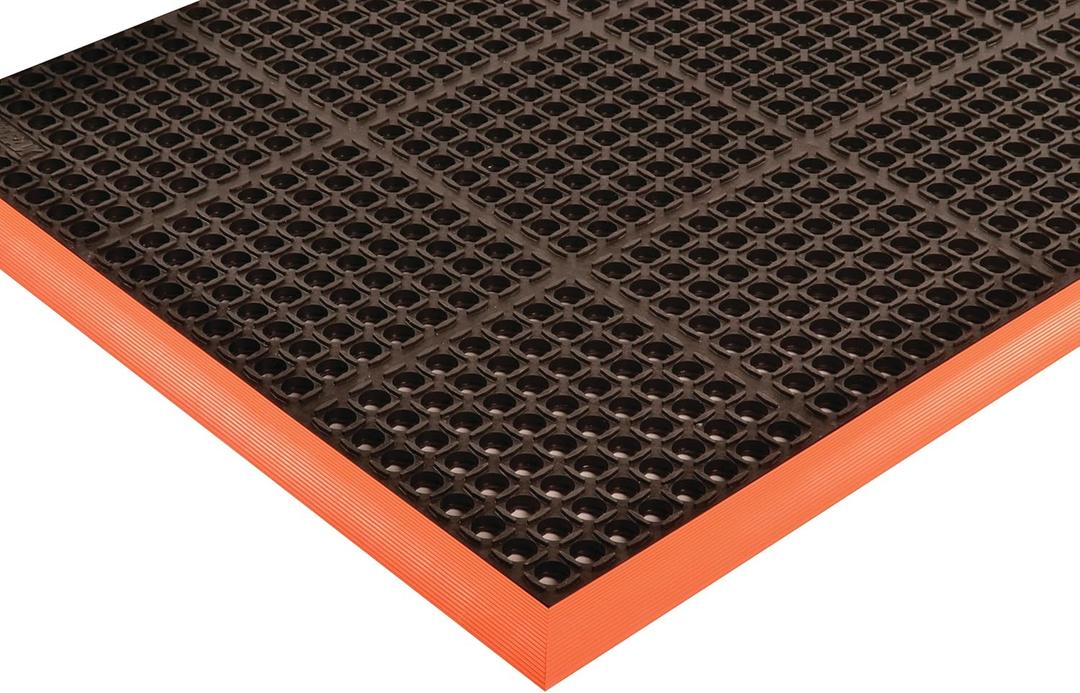 NoTrax Sure Step Rubber Non Slip Drainage Mat - Orange/Black 40" x 64" Lightweight Light-Duty Anti Fatigue Mats with 4 Sided Beveled Edges and Ergonomic Support - 514S4064OB