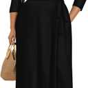Plus Size Dress for Women - 3/4 Sleeve V-Neck Maxi Dress for Women with Belt and Pockets 4XL (Black)