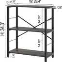FOLUBAN Industrial Small Bookshelf, 3 Tier Low Short Book Shelf, Metal and Wood Bookcase for Small Spaces, Bedroom Living Room, Dark Gray