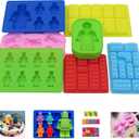 Chocolate Candy Silicone Mold, Building Blocks Ice Tray, Robots and Cars Fondant Mold with Children Party Drawstring Gift Bag-Easy to Use and Clean