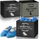 2 Pcs Shoe Cover Boxes Dispenser Foldable Storage Bins, Used Shoe Covers and Welcome Please or Remove Sign Entryway Basket Holder for Open House Supplies(Dark Gray, Black)