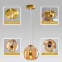 Amber Glass Pendant Lights Kitchen Island Gold Hanging Light Fixture Glass Globe Pendant Light Modern Pendant Lighting for Dining Room Bedroom Kitchen Island (7.87", 2 Pack)