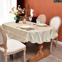 Rustic Oval Cotton Linen Tablecloths Embroidered Farmhouse Spring Table Cloths, Kitchen Dining Room Party Tablecloth Table Cover for Oval Tables 54 x 72 Inches, Coffee