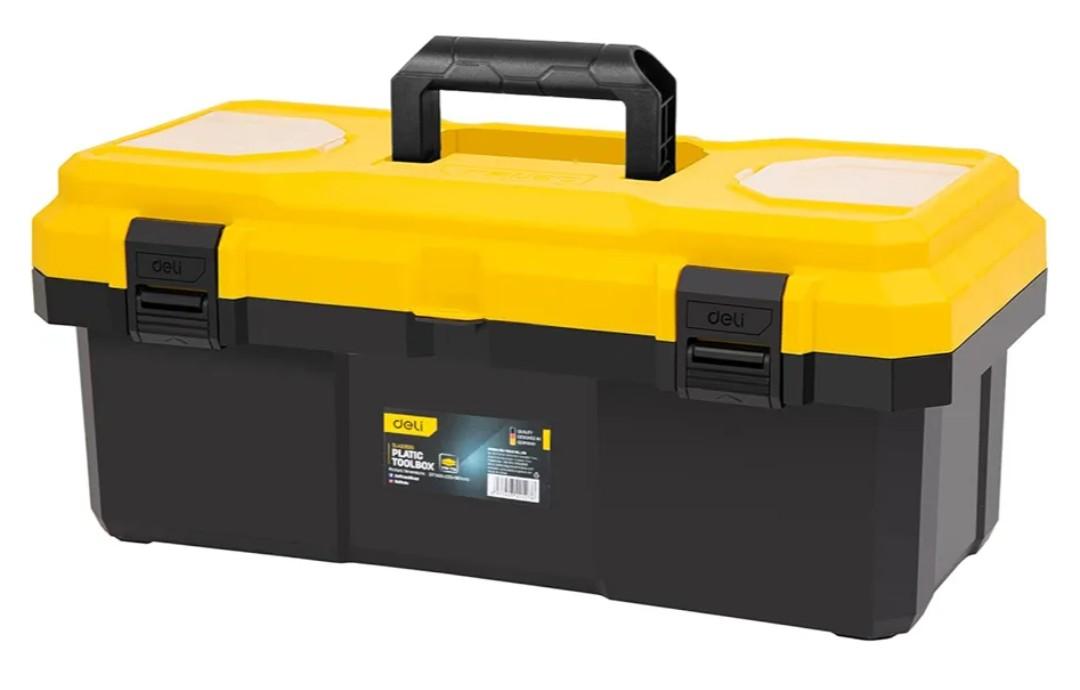 18 Inch Tool Box with Lock, 2-Layer Heavy-Duty Organizer with Removable Tray, Liftable Lid for Small Parts, 29lb Capacity & Carry Handle for Tools, Camping, Medical Supply Storage