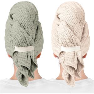 ROLSHOL 2 Packs Large Microfiber Hair Towels for Women, Super Absorbent & Quick Dry Hair Towel Wrap for Curly Hair Long & Short Hair- Anti-Frizz Hair Turbans for Wet Hair (Green & Clay)