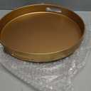 SforGUVA Round Gold Decorative Serving Tray with Handles, 13” Versatile Ottoman Tray for Coffee Table, Entertaining, Outdoor Patio, Living Room