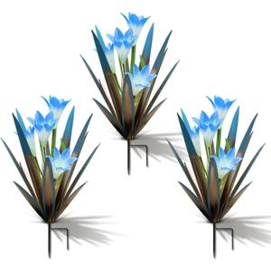 Homight Metal Agave Plant Outdoor Decoration Lily Mexican Yard Art Garden Gift Home Decor Hand Painted Metal Agave Garden Yard Statue, Outdoor Lawn Ornaments(3 Big Blue Lilies)