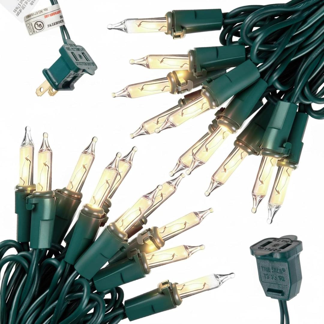2 Pack 5ft Mini Christmas Lights String 10 Bulbs Warm White Short Strand String Lights, Clear Bulbs Wire Fit Light up Christmas Decorations, 4 Bulb Spacing, Connectable End-to-end (Green)