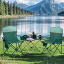 LET'S CAMP Camping Chair 2 Pack Folding Chair with 4-Can Cooler Bag Portable Lawn Chair with Cup Holder,Storage Pocket, Supports 350LBS, Collapsible Chair for Camp, Beach, Picnic (Green)