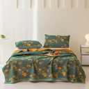 Purefair 100% Cotton Jacquard Quilt Floral Ginkgo Leaves Print, Soft Muslin Bed Cover 3 Layers Reversible Bedspread Coverlet Breathable Lightweight Bedding, King(98"x94"), No Pillow Sham (Green)