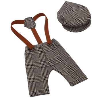 Newborn Photography Props Baby Boy Jumpsuit, Hat & Pants Knitted Crochet Costumes Romper Outfits Infant Clothes, Brown