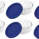 Pyrex 7200 2-Cup Glass Bowl & 7200-PC Dark Blue Lid (6-Pack) - Made in USA