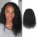ToyoTress Boho Human Hair Locs - 14 Inch 8 Packs Natural Black Handmade Pre-Looped Crochet Hair For Black Women, Short Boho Butterfly Faux Locs With Human Hair Curls (14 Inch,1B-8P)