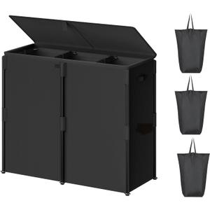 WOWLIVE 180L Laundry Hamper with Lid 3 Section, Large Laundry Basket with Removable Bags, Heavy Duty Metal Frame Dirty Clothes Hampers for Laundry, Laundry Basket Organizer for Laundry Room,Dorm,Black