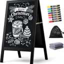A Frame Chalkboard Sign, 40"x20" Extra Large Sidewalk Chalk Board, Wooden Standing ChalkBoards Set with Markers, Double-Sided Magnetic Blackboard for Cafs, Weddings, Party Guide, Black