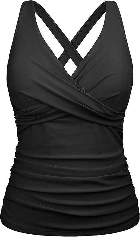 Firpearl Women Underwire Tankini Top Only Twist V Neck Swimsuits for Big Busted Ruched Tummy Control Bathing Suits Top
, US 22