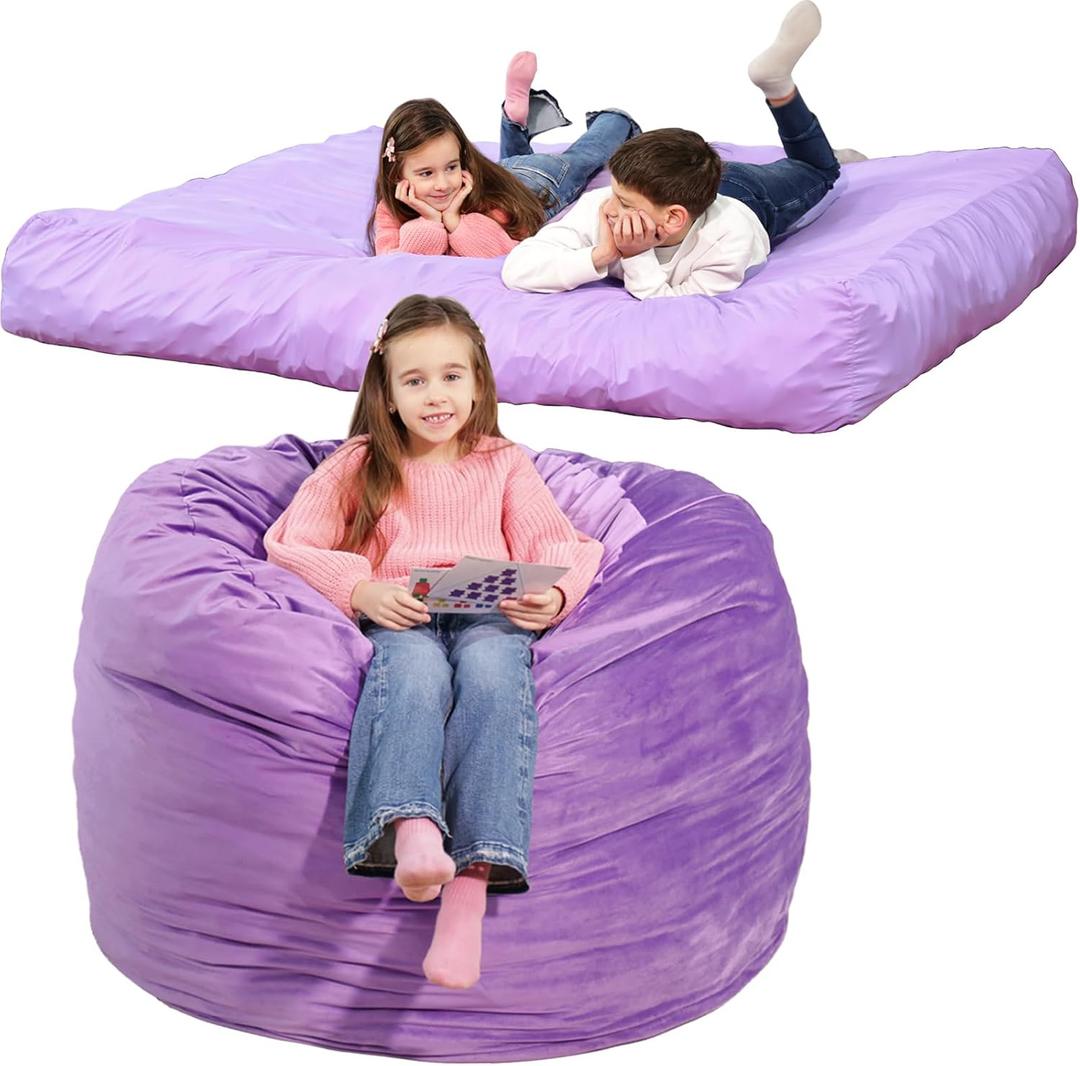 Bmag Giant Bean Bag Chair Bed, 6FT Convertible Bean Bag Chair & Crash Pad, Large Floor Sofa Lazy Chair with Memory Foam, Big Sofa Bed in Bedroom Dorm Room, Removable Washable Cover, Purple