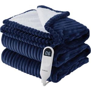 Bedsure GentleSoft Electric Blanket Full Size - Soft Ribbed Flannel Heated Blanket with 6 Heat Settings, Heating with 10 Time Settings, 8 hrs Timer Auto Shut Off, Gifts for Grandma (72"x84", Navy)