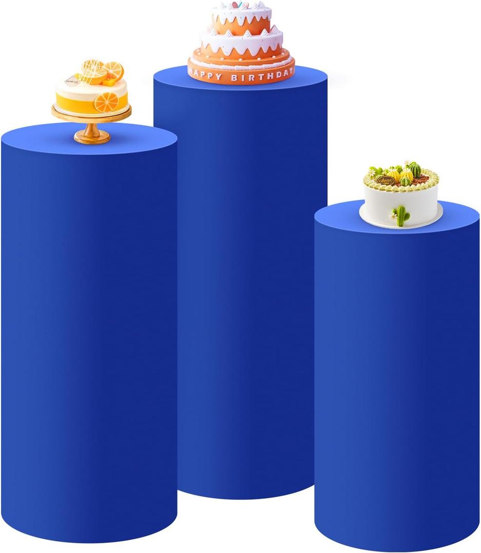 SaitiMade Set of 3 - Royal Blue Cylinder Pedestal Stand Covers, Spandex Cylinder Stand Covers for Party, Wedding or Birthday Event Decor - Only Contains Cylinder Covers