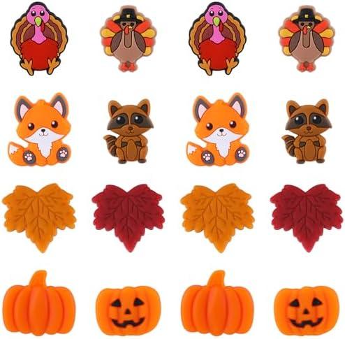 WEWAYSMILE 10 Pcs Thanksgiving Silicone Pumpkin Focal Beads DIY Bulk Beads for Handicrafts, Pen Lanyards, Bag Pendants