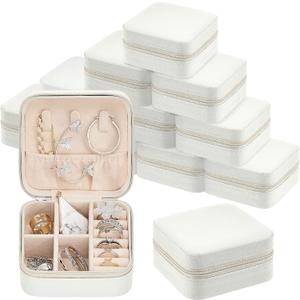 Taiyin Travel Jewelry Case, Bridesmaid Gifts Mini Jewelry Organizer, PU Leather Portable Earring Box for Women Girls (White)