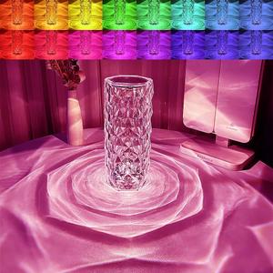Crystal Table Lamp,RGB Rose Diamond Touch Lamps,Color Changing Night Light for Bedroom/Living Room/Party Dinner Decor Creative Light (Remote & Touch (1)