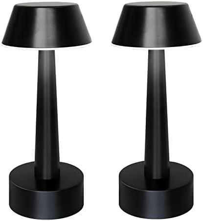 UMEXUS 2 Pack Rechargeable Small Cordless Table Lamp, LED Battery Operated Touch 3 Color Dimming Bedside Nightstand Desk Lamps Metal Portable Night Lights for Bedroom Bar Restaurant Outdoor Black