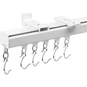 Aluminum 6 ft9 ft Ceiling Curtain Track Set with 3 Types of Hooks, Adjustable Ceiling/Wall Mount Room Divider Curtain Rail System for Living Room, Bedroom, White