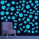127 Glow in The Dark Dog Paw Stickers Luminous Removable Vinyl Wall Decals for Kids Nursery Bedroom(Blue Light)