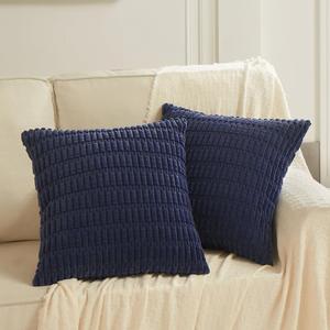Fancy Homi 2 Packs Navy Blue Decorative Throw Pillow Covers 16x16 Inch for Living Room Couch Bed Sofa, Soft Corduroy Square Cushion Case 40x40 cm, Rustic Modern Farmhouse Boho Home Decor