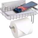 LKKL Toilet Paper Holder - Toilet Paper Holder with Shelf Wall Mount - Adhesive Toilet Paper Storage Bathroom Towel Holder Toilet Roll Dispenser(Silver)