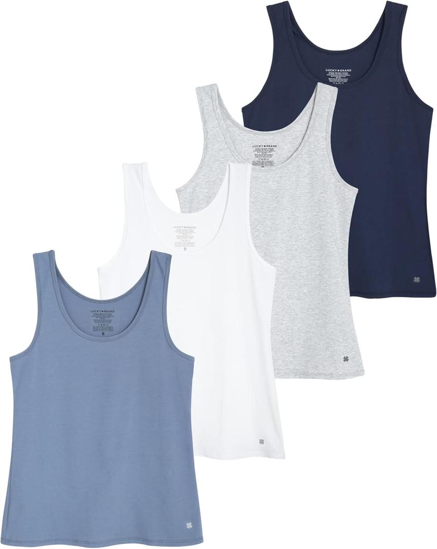 Lucky Brand Women's Tank Top - 4 Pack Stretch Cotton Scoop Neck Sleeveless T-Shirt (S-XL) (Medium)