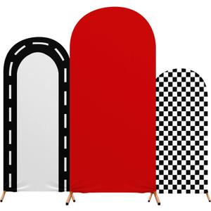Fast Party Arch Backdrop Cover Set of 3 Racing Theme Arch Covers Spandex Stretch Backdrop Stand 4ft, 5ft, 6ft for Wedding Birthday Banquet Ceremony Decoration(Red)