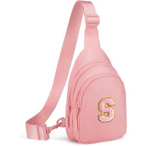 Small Initial Sling Bag for Girls & Women - Cute Crossbody Fanny Pack Gift (Light Pink)