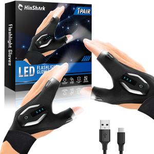 Fathers Day Dad Gifts for Dad Husband, LED Flashlight Gloves Rechargeable, Fathers Day Mens Gifts from Daughter Son Wife, Anniversary Birthday Gifts for Men Him Grandpa, Camping Fishing Gifts (Black)