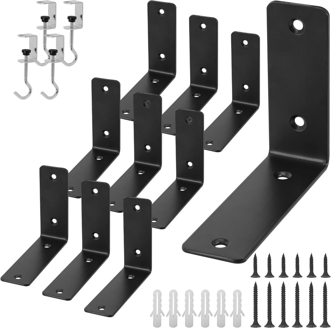 L Floating Shelf Brackets,10 Pack Heavy Duty L Brackets for Shelves, L 5" X H 4" Black Metal Countertop Support Brackets,Wall Mounting for Wood