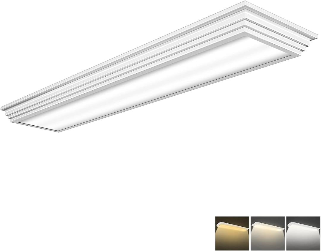 FAITHSAIL Dimmable 4FT LED Wraparound Light, 3 Color Temperature 3000K/4000K/5000K CCT 50W 5500LM 4 Foot Kitchen LED Light Fixture, Flush Mount 48 Inch Linear Ceiling Lighting Fixture, 1 Pack