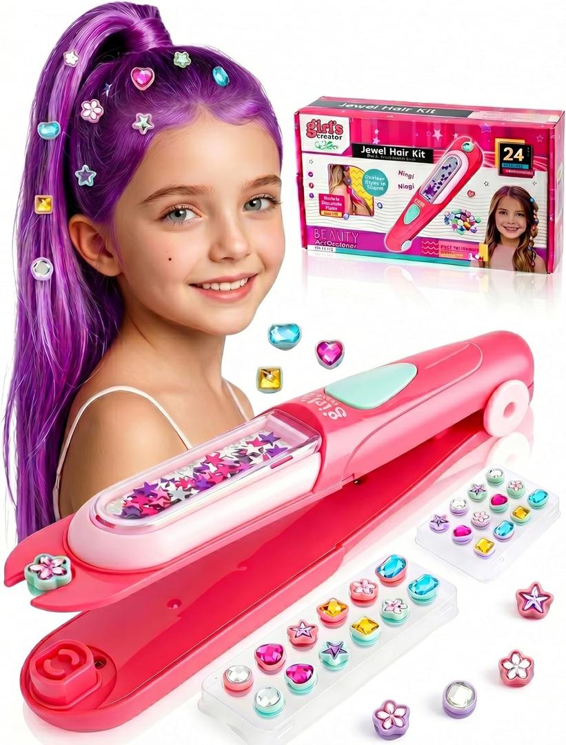 DreUPre Hair Gem Stamper Kit for Girls, Kpop Inspired Hair Jewels for Demon Style Cosplay, Sparkly Reusable Rhinestones Hair Accessories, Styling Tool Birthday Gift for Girls Ages 4-8 8-12