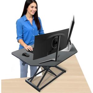 Aconcept 32 inch Black Corner Height Adjustable Standing Desk Converter, One-Click Sit to Stand up Desk Riser, Pre-Assembled for Dual Monitor and Laptop Workstation