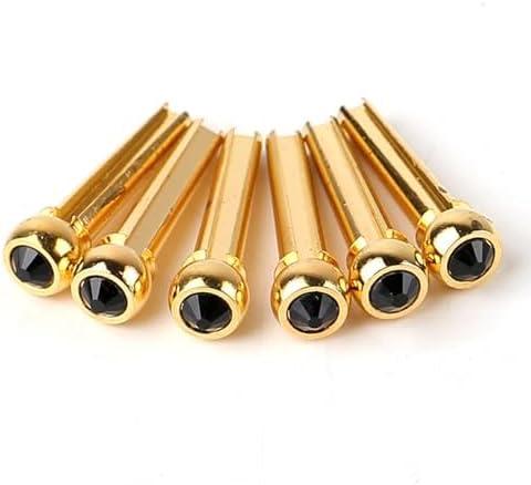 6Pcs Guitar Bridge Pins, Brass Pin Acoustic Guitar Strings Nail Pegs Fixed Cone, Replacement Parts for Acoustic Folk Guitar (Black)