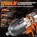 900Ft-lbs (1200N.m) Impact Wrench, 1/2" Brushless Impact Driver, 21V High Torque Power Impact Gun, Electric Impact Motor Variable Speeds for Car, Deep Orange