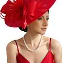 Unpifolov Fascinators Hats Elegant Women Flower Mesh Feathers Wedding Cocktail Bride Headband for Derby Hat Tea Party Red