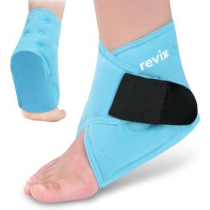 REVIX Ankle Ice Pack Wrap for Plantar Fasciitis & Foot Pain Relief, Reusable Gel Cold Compress Wrap for Feet Swelling, Achilles Tendonitis, and Sprained Ankles Recovery,Blue-1 Pack