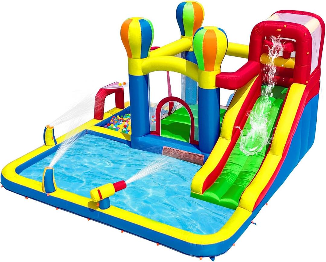 Baralir Inflatable Bounce House with Water Slide Backyard Inflatable Water Park with 4 Sprinklers, 2 Splash Pools, Fits 5 Kids, Perfect for Summer Fun & Cooling Down