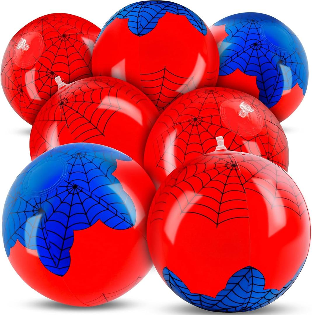8PCS Spider Web Beach Ball 8 Inch for Kids Summer Pool Party Supplies | Spider Birthday Decorations | Bulk Spider-Themed Party Favors,Beach Games,Outdoor Activities Gift Ideas (Red+Blue 8inch)
