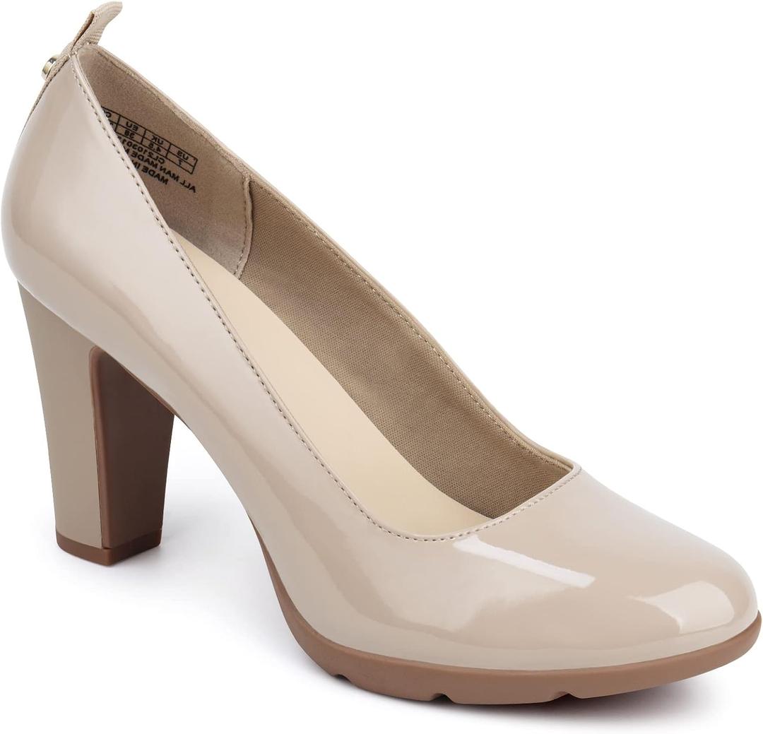 JENN ARDOR 3 inch High Heel Pumps for Women Close Toe Leather Dress Pumps Shoes (Nude,10)