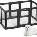 Acrylic Dog Playpen Indoor, 10 PCS Plastic Puppy Playpen with Door, Clear PlayPen for Dog Cat Rabbit Ferret, Preferable Small Dog Cage, Easy Assemble Pet Pen, 50" L x 33.5" W x 24" H, Black